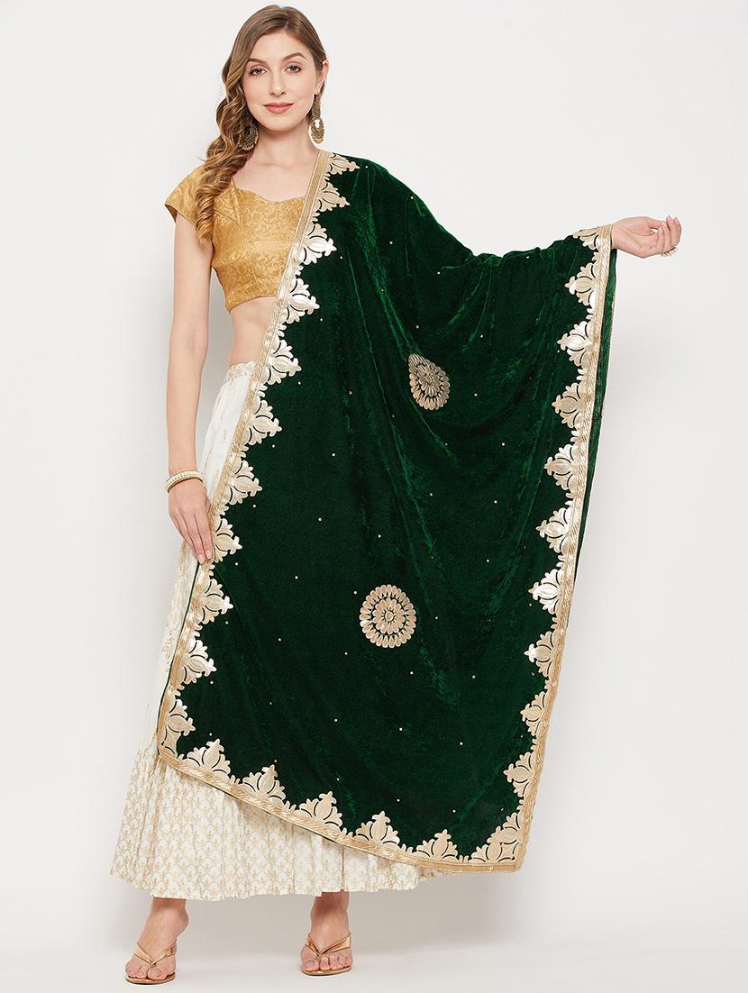 green embroidered gota work dupatta - 19172134 - Zoom Image - 0