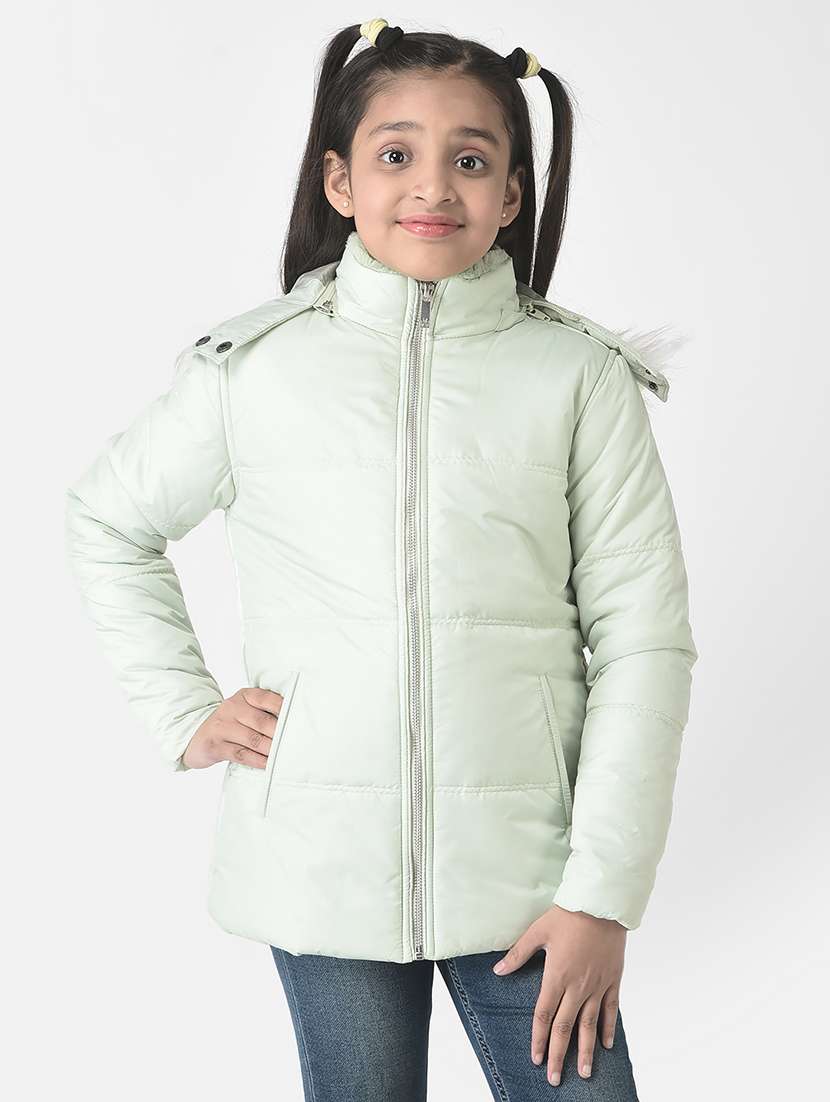 girls green hooded puffer jacket
