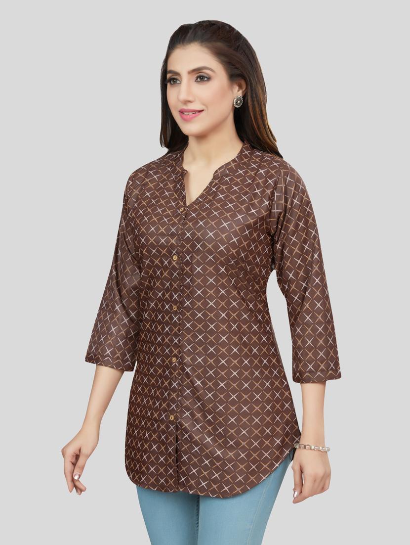 brown cotton blend straight kurti - 19172752 - Standard Image - 2