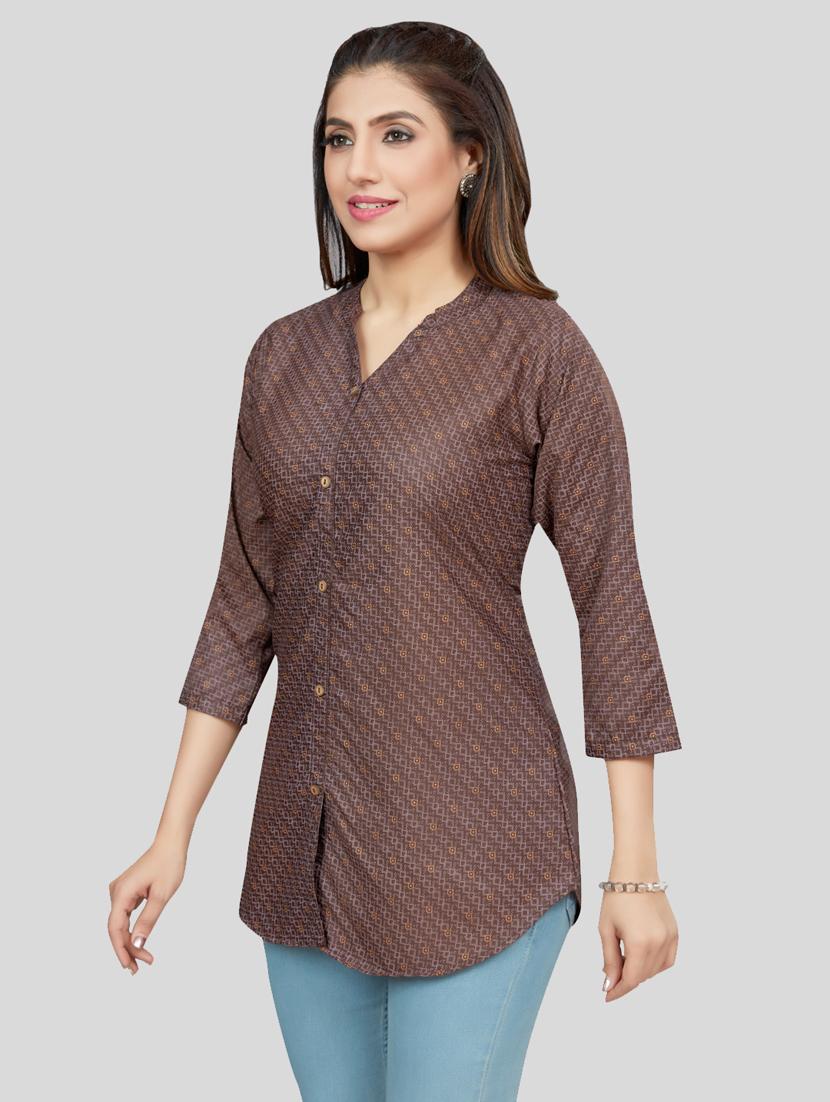 brown cotton blend straight kurti - 19172754 - Standard Image - 2