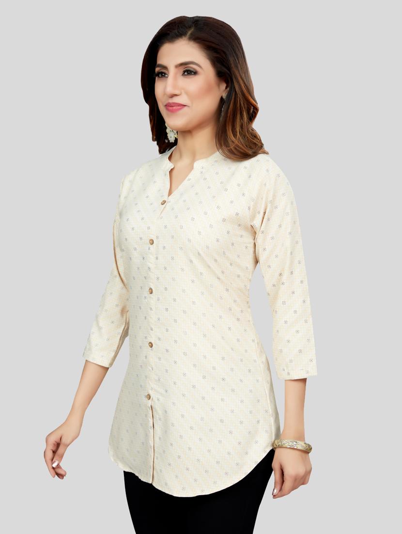 cream cotton blend straight kurti - 19172755 - Standard Image - 2