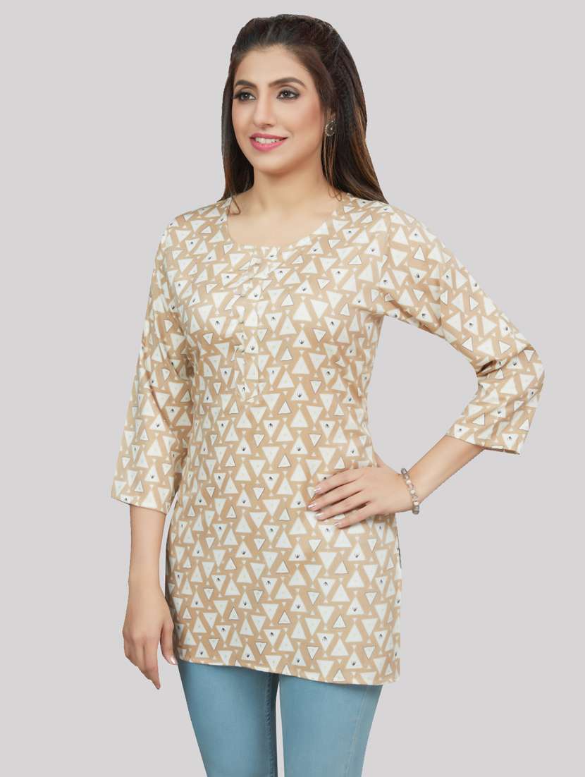 Beige Rayon Straight Kurti - 19172764 -  Standard Image - 2