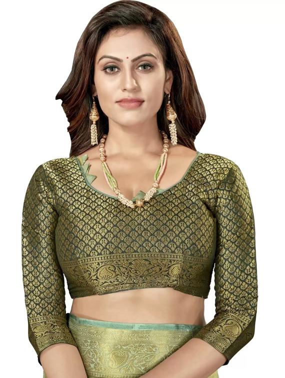 green banarasi saree with blouse - 19173135 - Standard Image - 2
