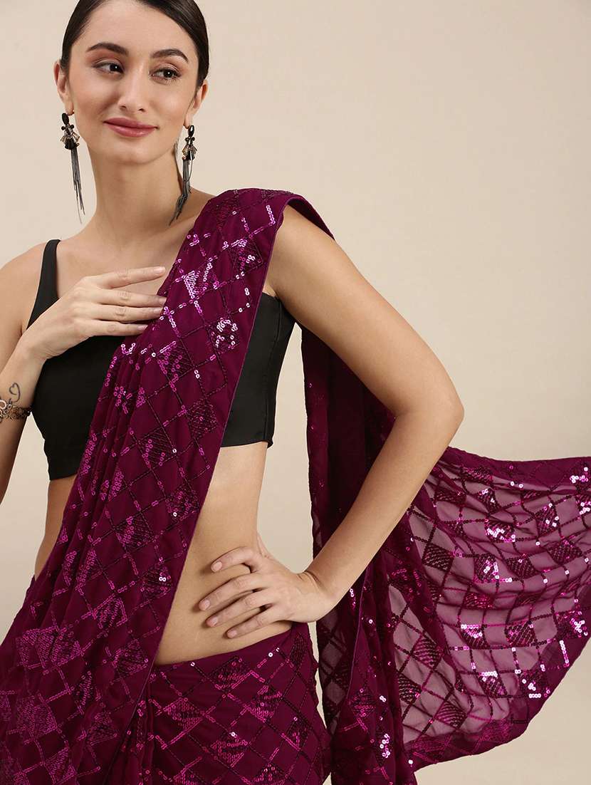 sequins embroidered saree  with blouse - 19175719 -  Standard Image - 2
