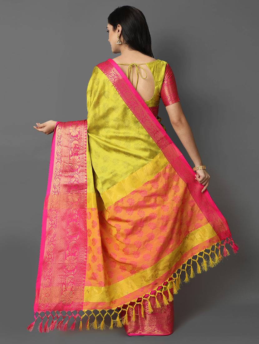 self design green banarasi saree with blouse - 19175850 - Standard Image - 2