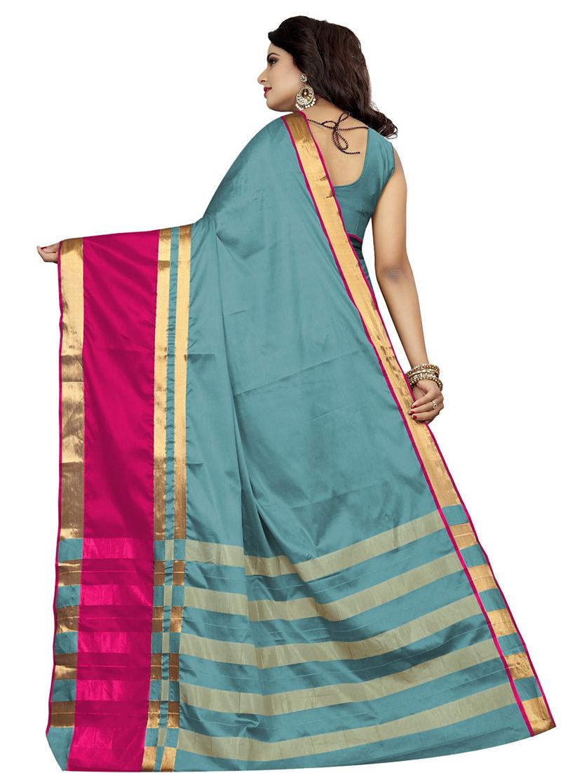 self design blue solid saree with blouse - 19175936 - Standard Image - 2