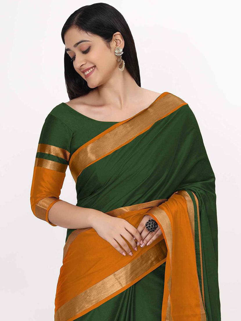 self design green solid saree - 19175950 - Standard Image - 2