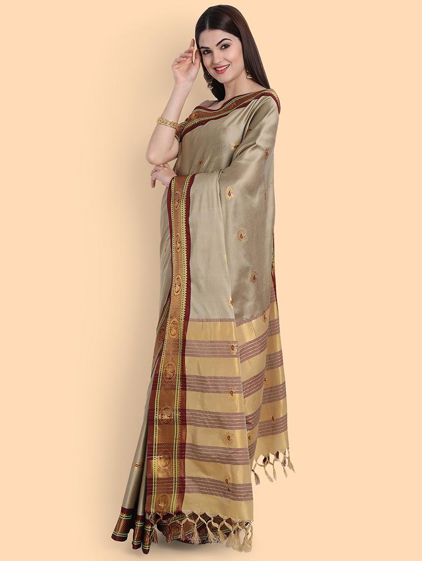 self design brown saree with blouse - 19175958 - Standard Image - 2