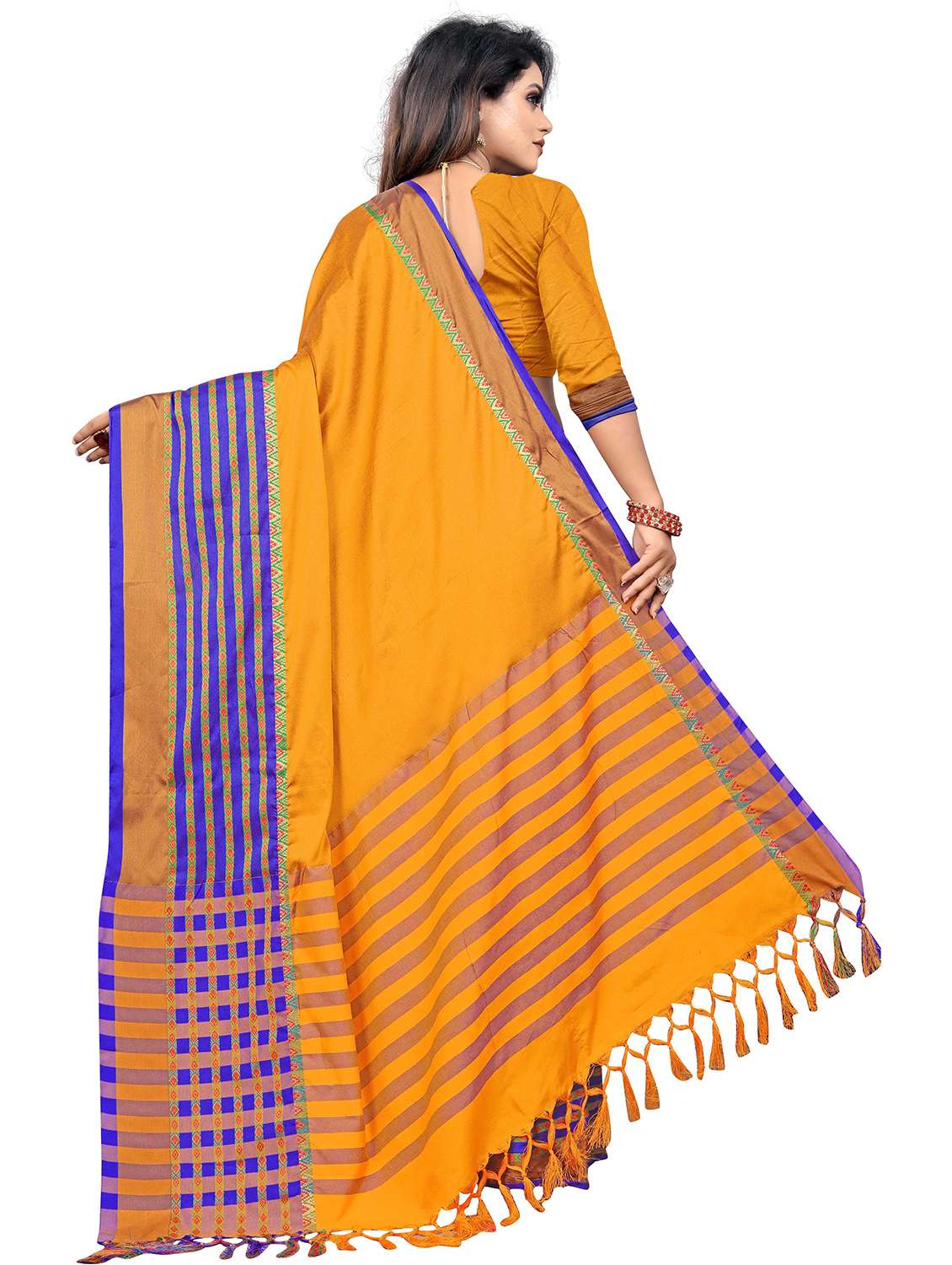 self design yellow saree set with blouse - 19175974 -  Standard Image - 2