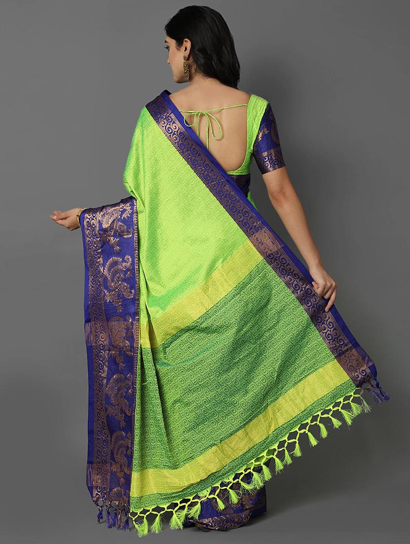 self design green saree with blouse - 19175977 - Standard Image - 2