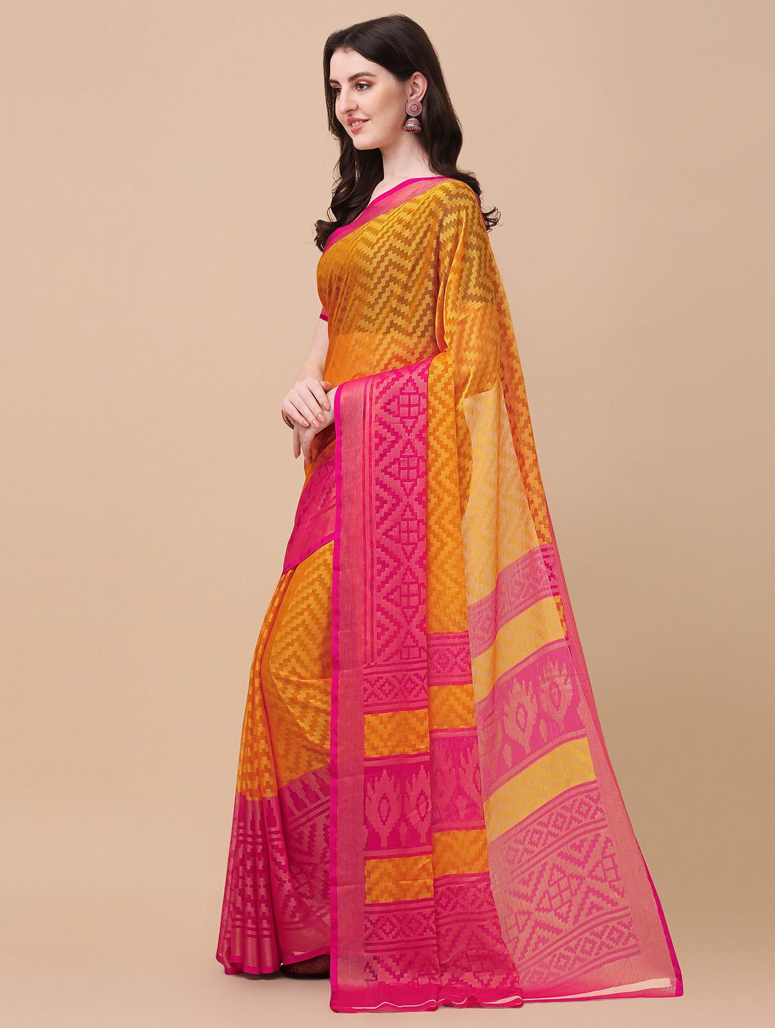 pink self design woven saree with blouse - 19176352 - Standard Image - 2
