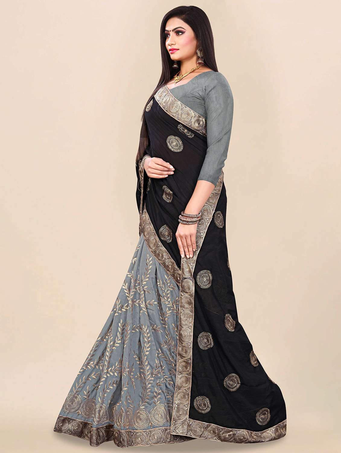 grey embroidered saree - 19176374 -  Standard Image - 2