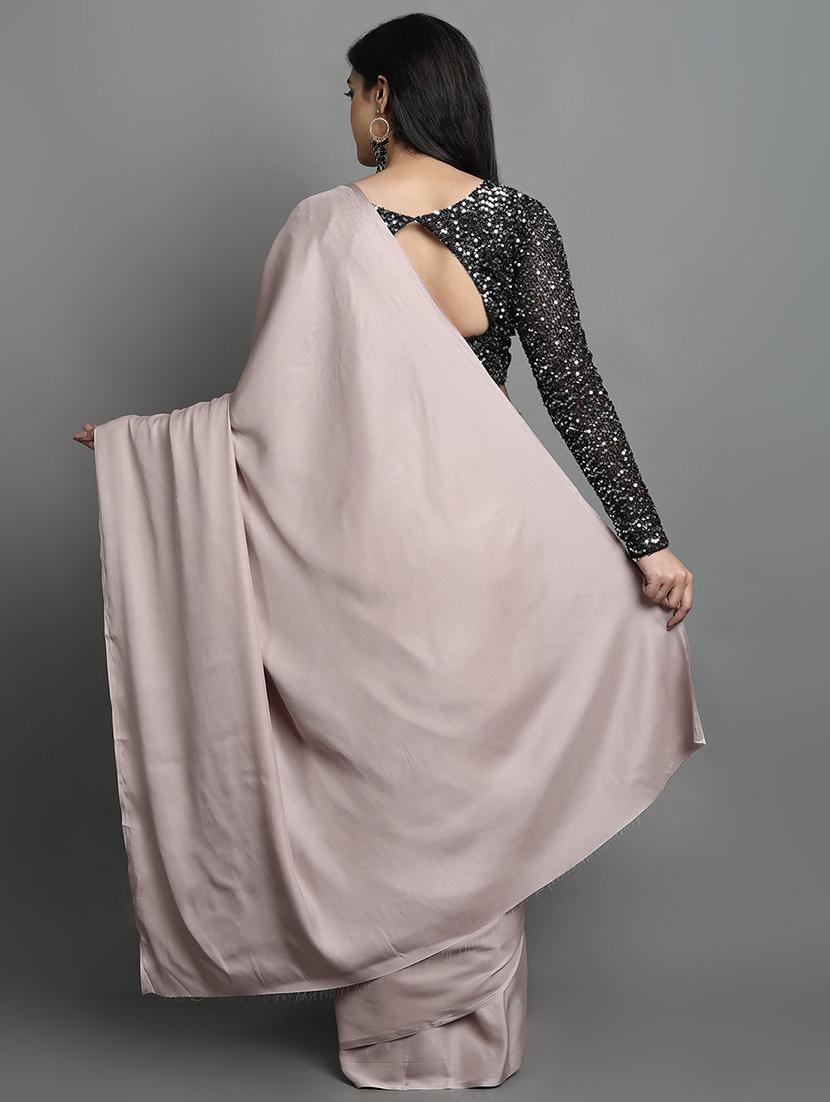 solid plain saree with sequin blouse piece with blouse - 19176394 - Standard Image - 2