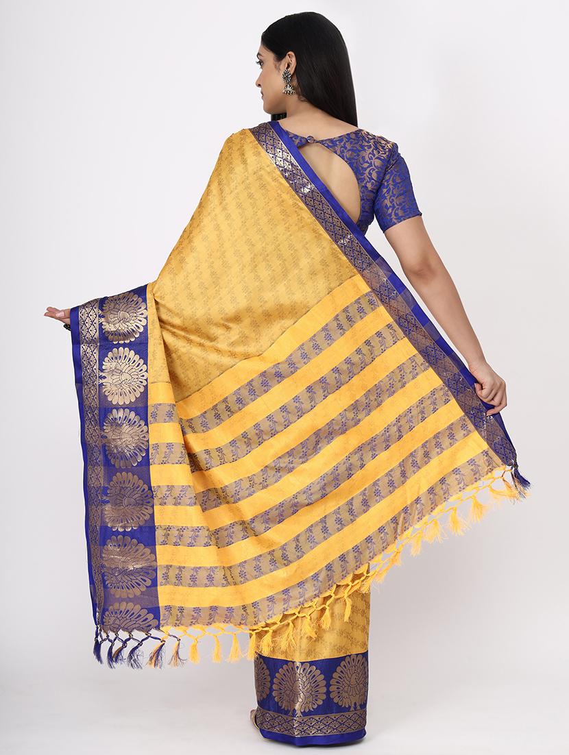 yellow maheshwari saree with blouse - 19176445 - Standard Image - 2