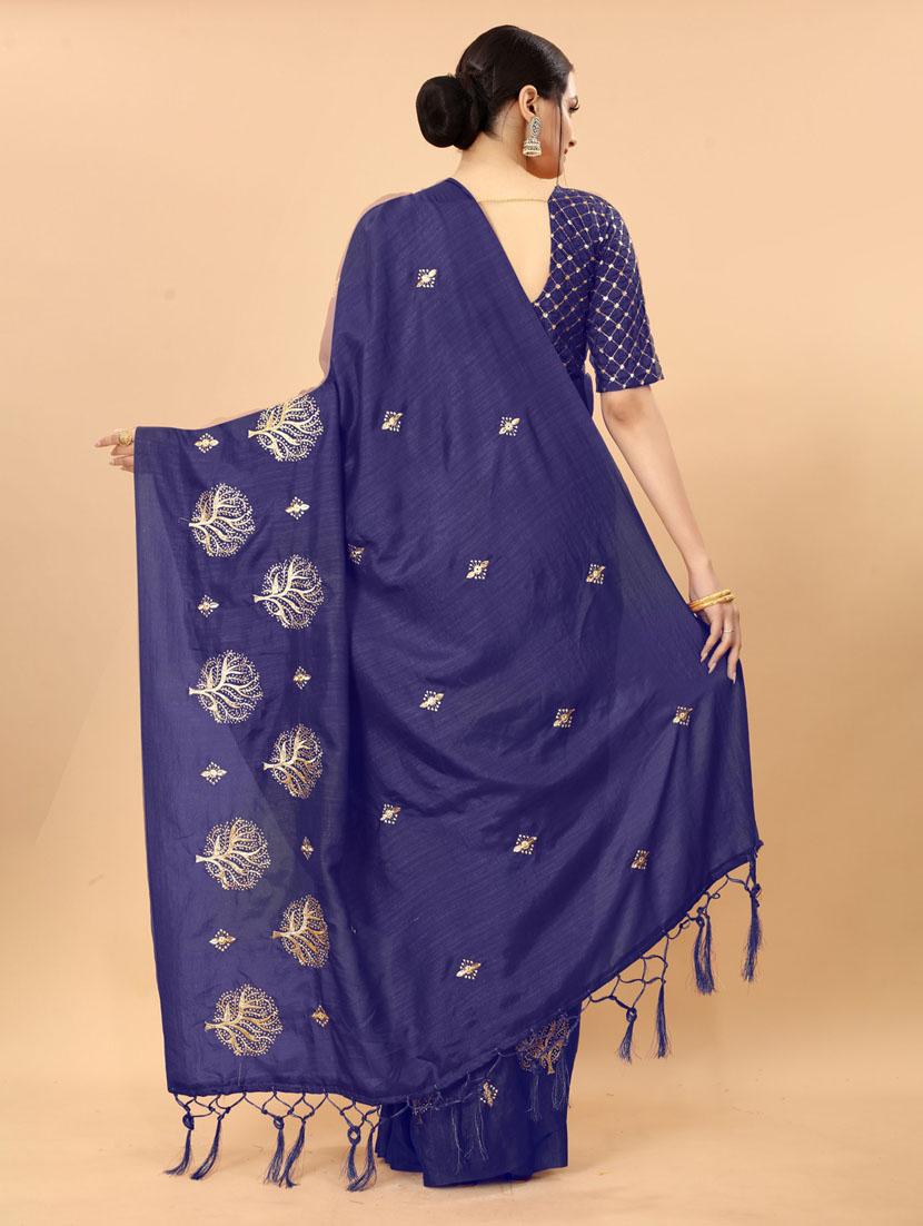 blue embroidered saree with blouse - 19176492 - Standard Image - 2
