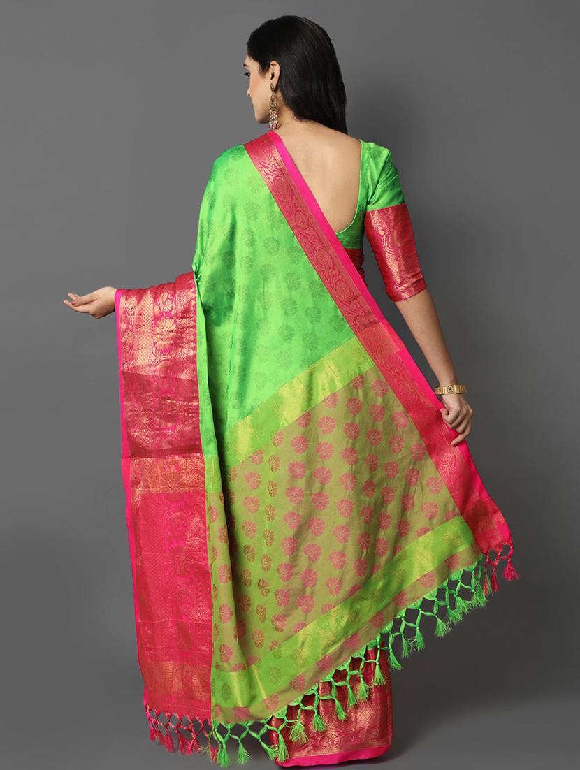 green banarasi saree with blouse - 19176508 - Standard Image - 2