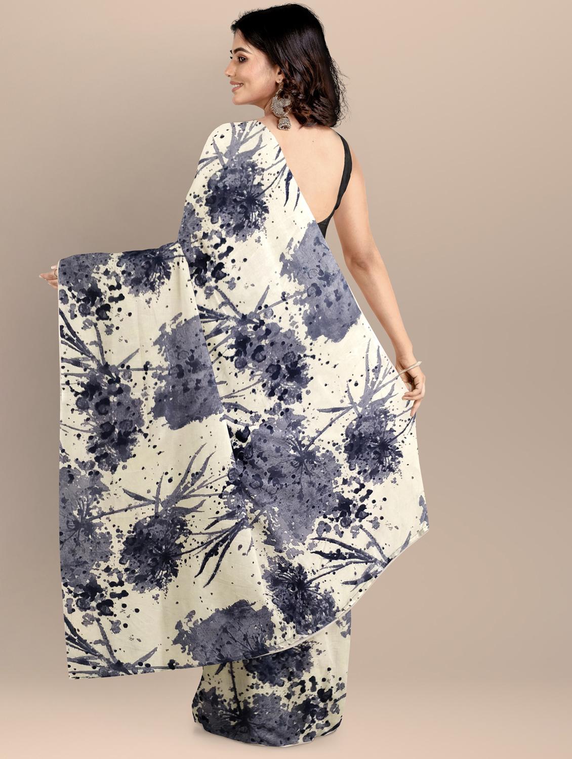 white printed saree - 19176590 - Standard Image - 2