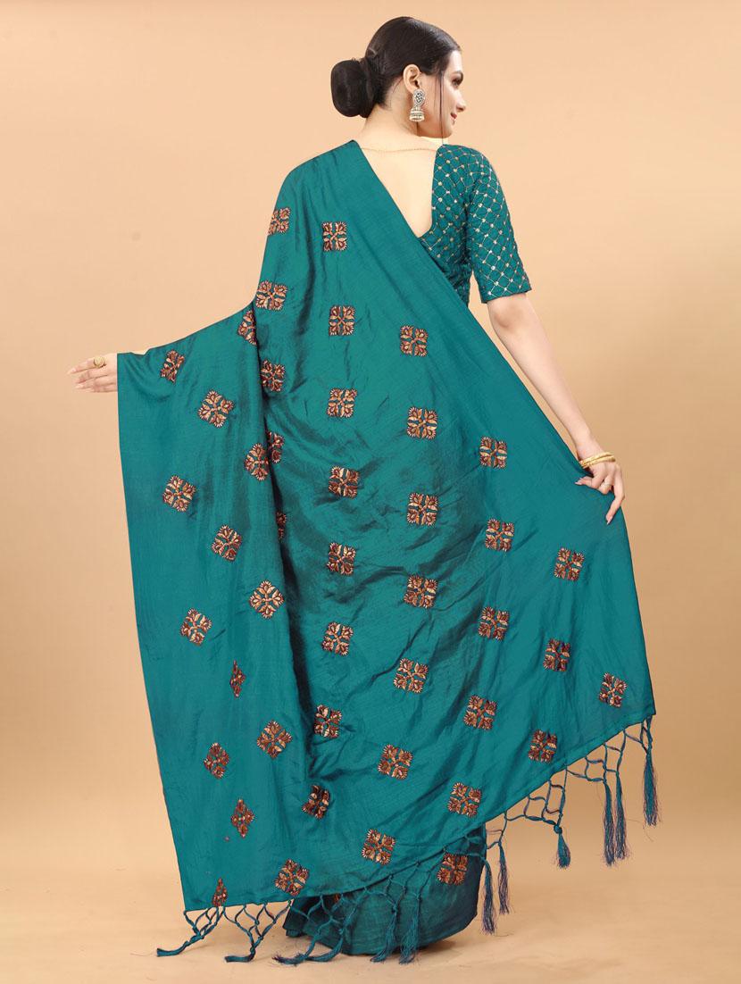 green embroidered saree with blouse - 19176597 - Standard Image - 2