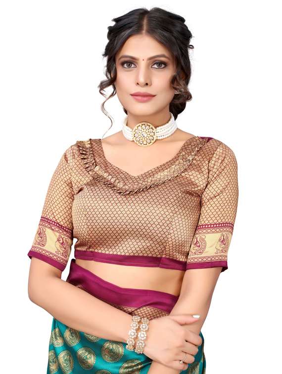 women's ethnic motifs turquoise colored saree with blouse - 19176861 - Standard Image - 2