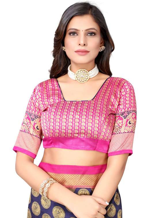 women's self design navy blue colored saree with blouse - 19176906 -  Standard Image - 2