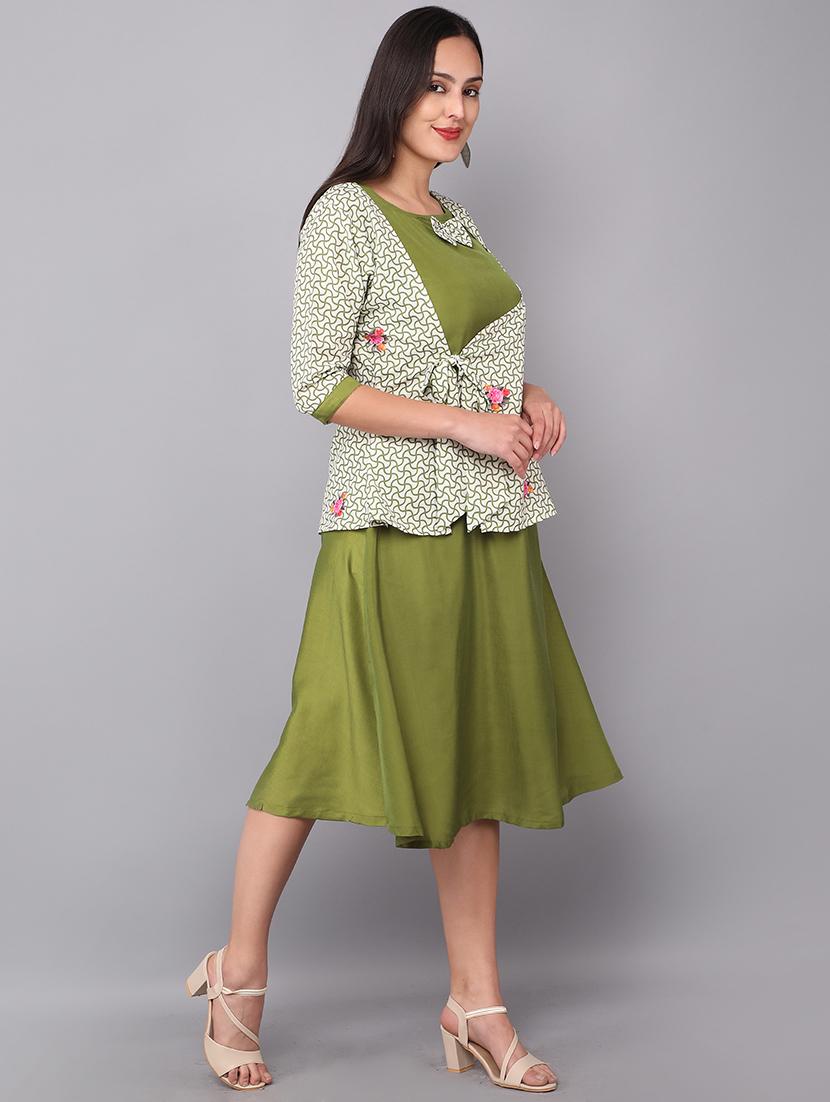green printed layered dress - 19177055 - Standard Image - 2