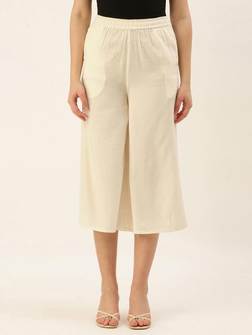 women cream solid calf length palazzo - 19177081 -  Standard Image - 0