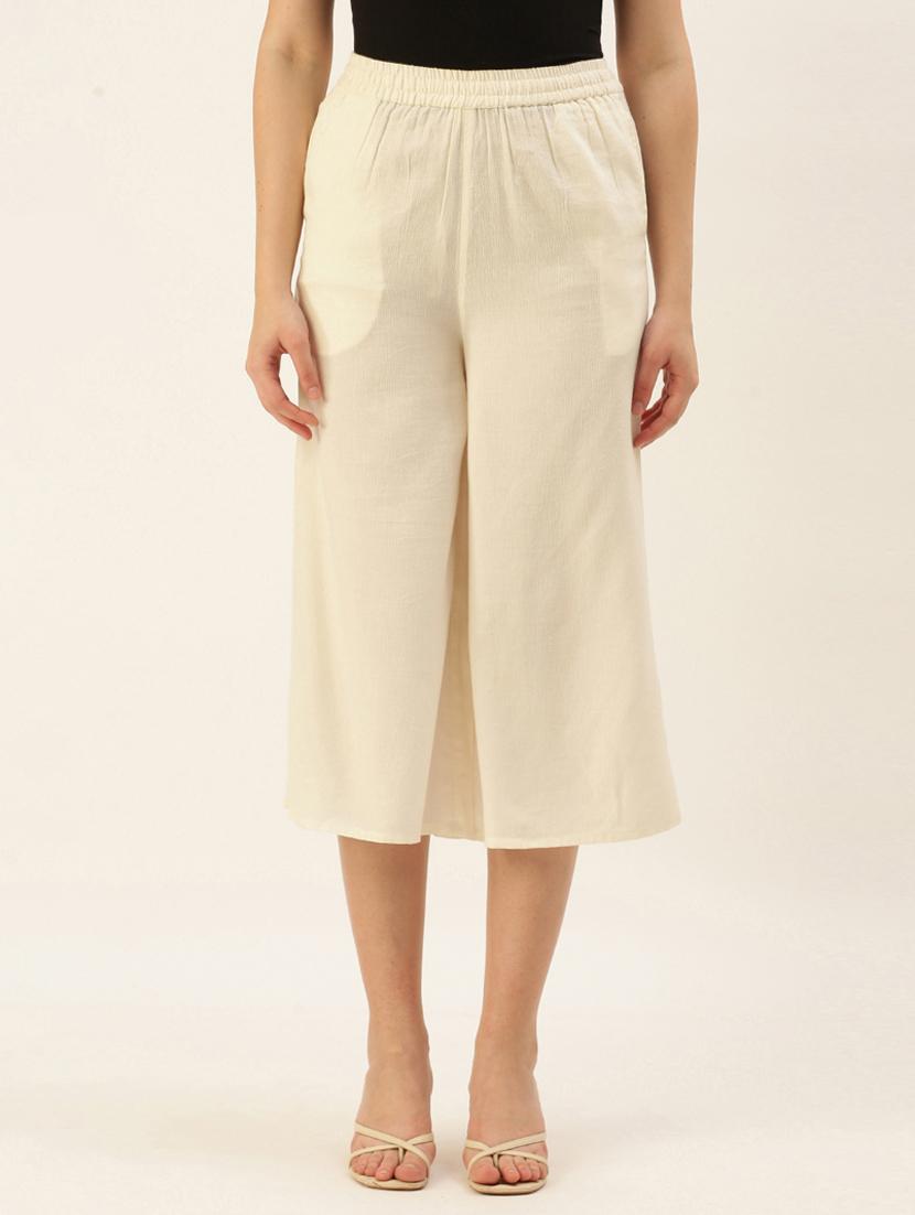 women cream solid calf length palazzo - 19177081 -  Zoom Image - 0