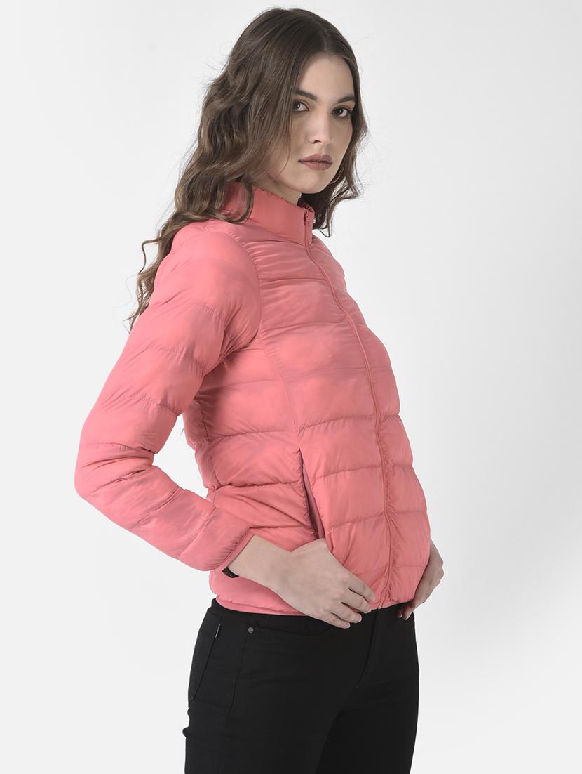 women pink solid long bomber jacket - 19178466 - Standard Image - 2
