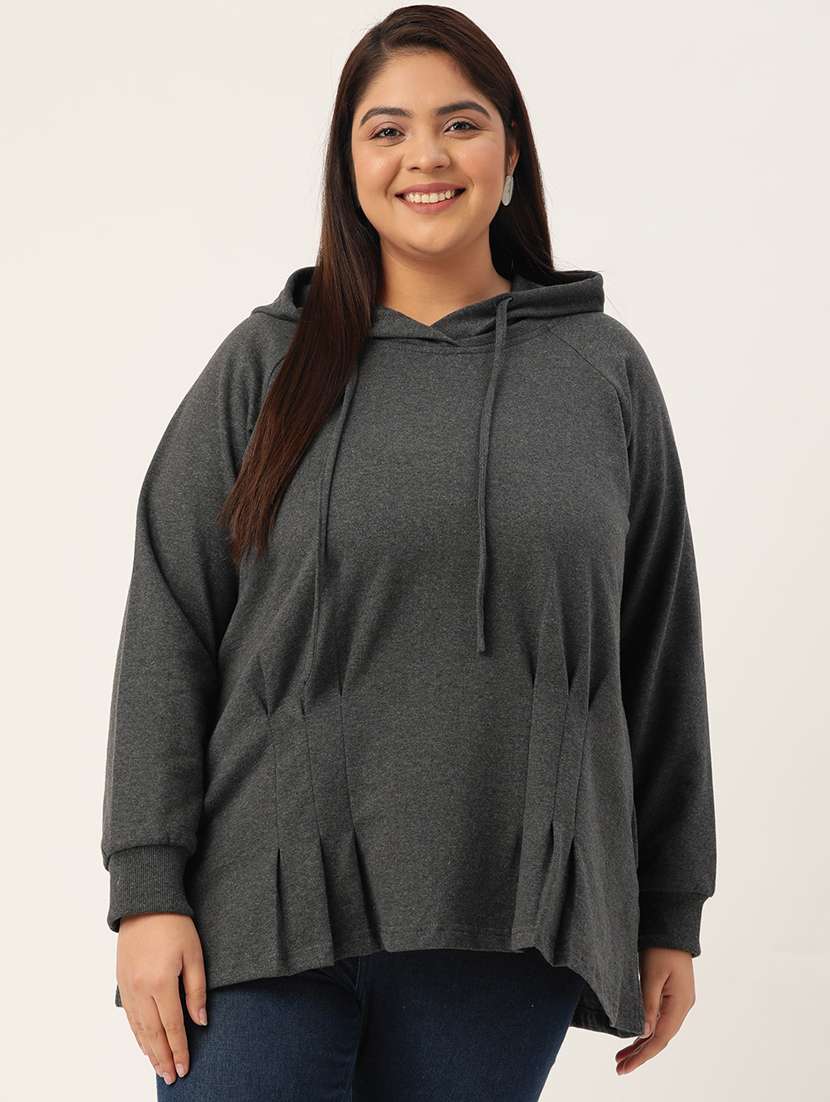 hooded neck solid plus sweatshirt