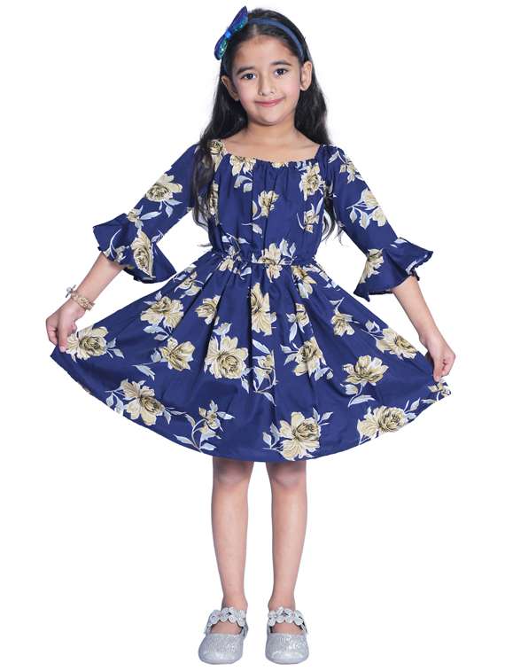 Girls Square Neck Long Sleeves Frock