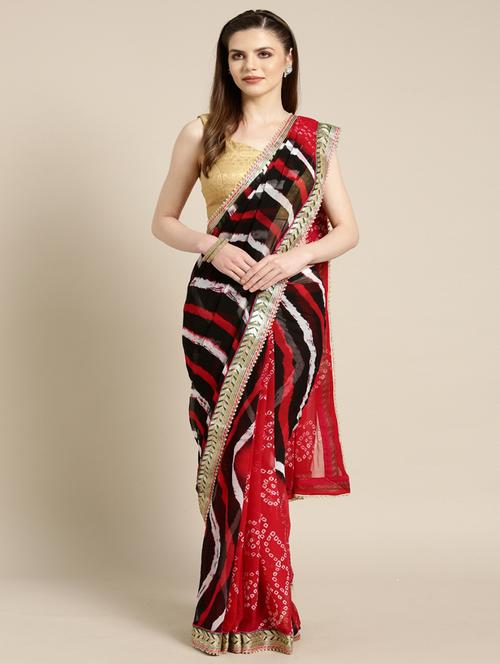 women's leheriya black colored saree with blouse - 19179145 -  Standard Image - 0