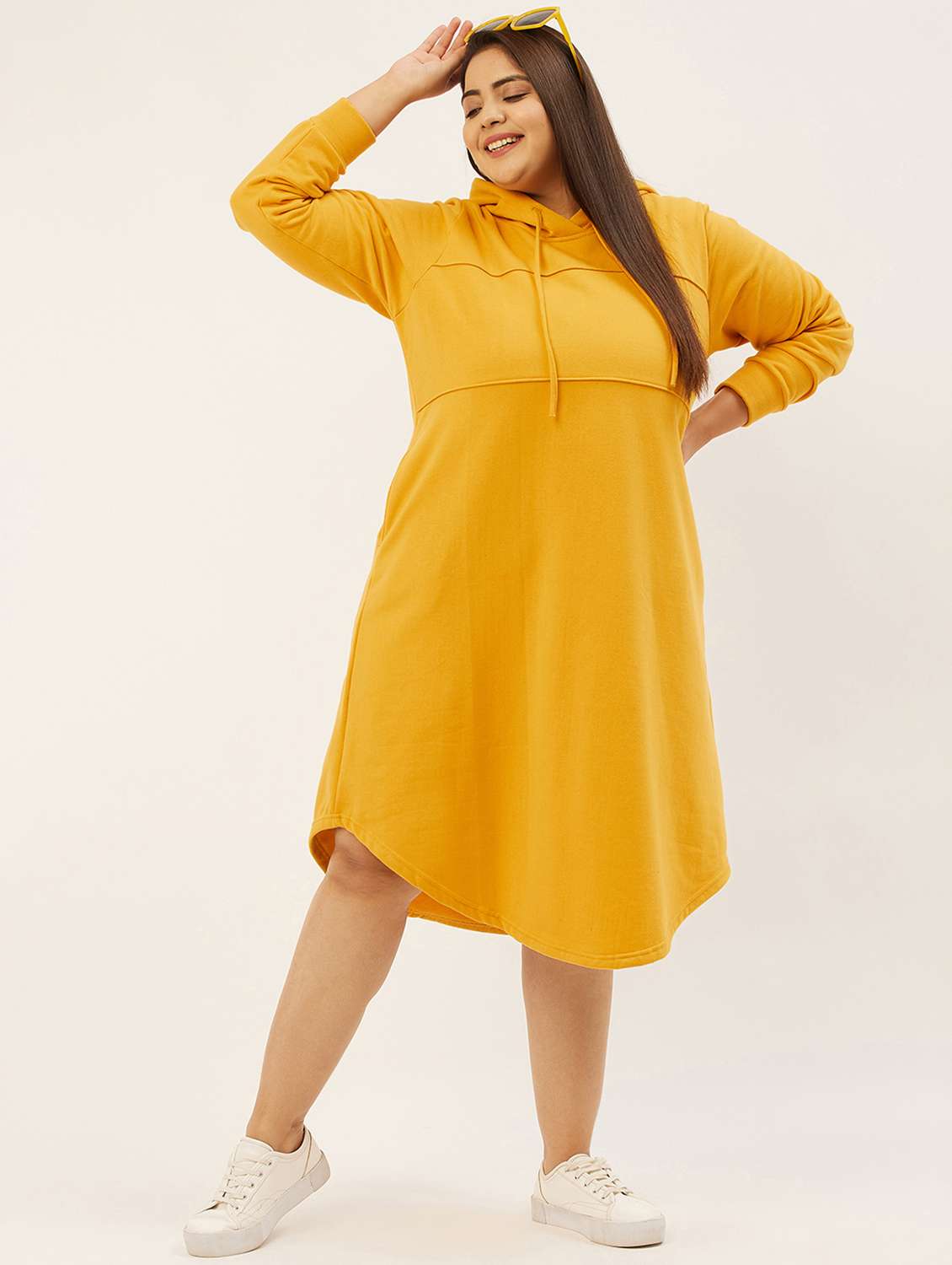 yellow solid a-line hooded dress - 19180701 -  Standard Image - 2