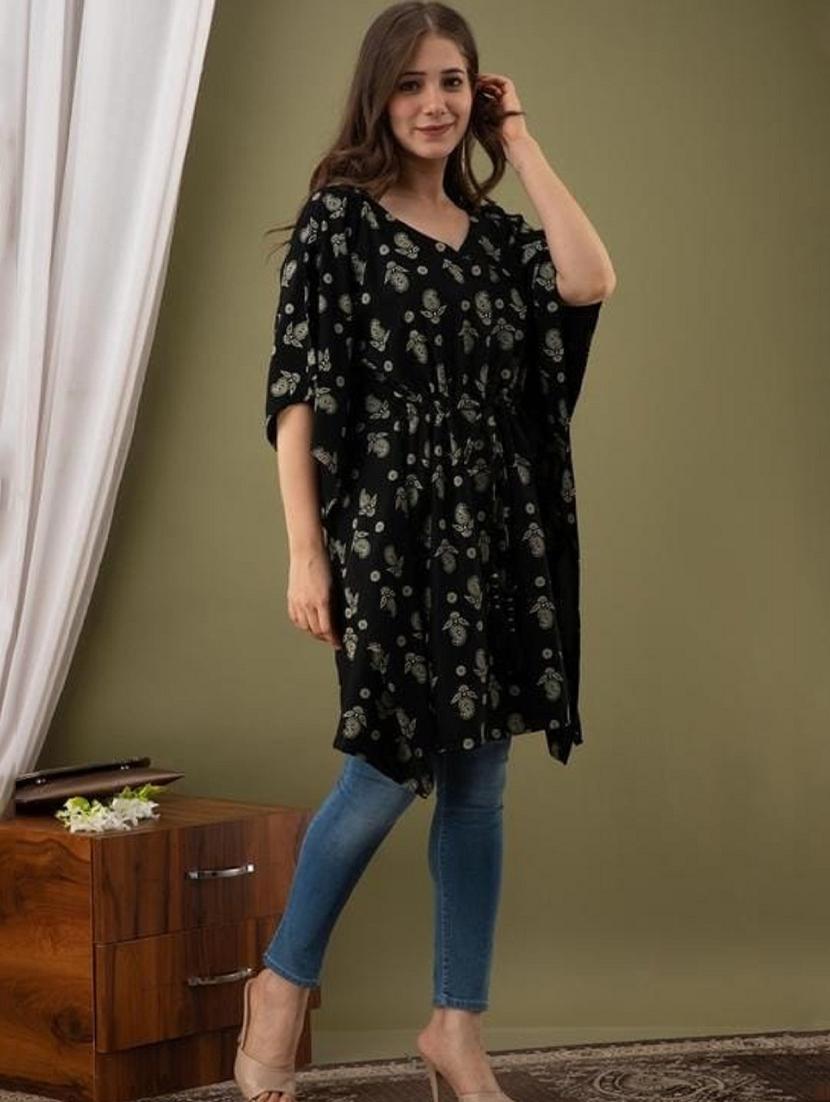 black printed kaftan - 19180793 - Standard Image - 2