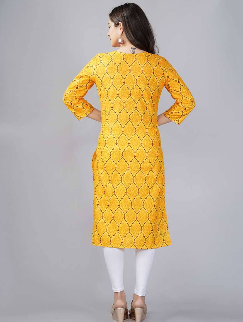 yellow printed straight kurta - 19180797 - Standard Image - 2