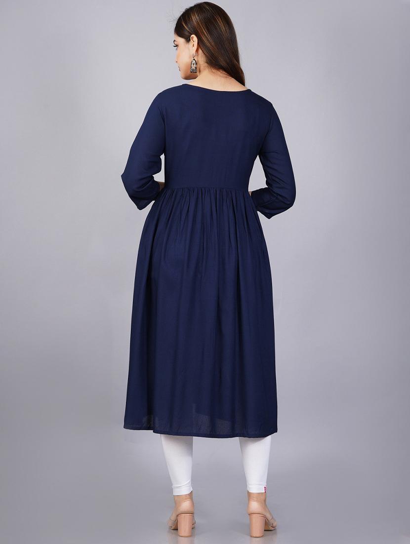 blue embroidered flared kurta - 19180809 - Standard Image - 2