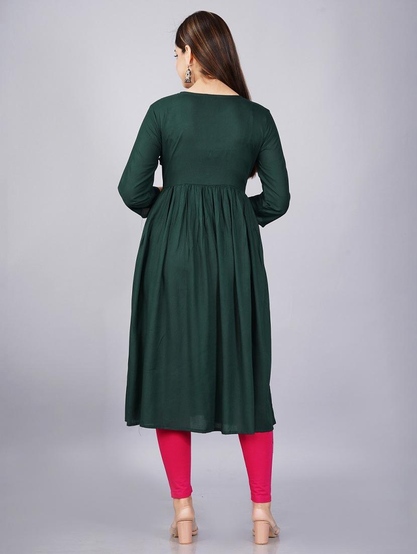 green embroidered flared kurta - 19180810 - Standard Image - 2