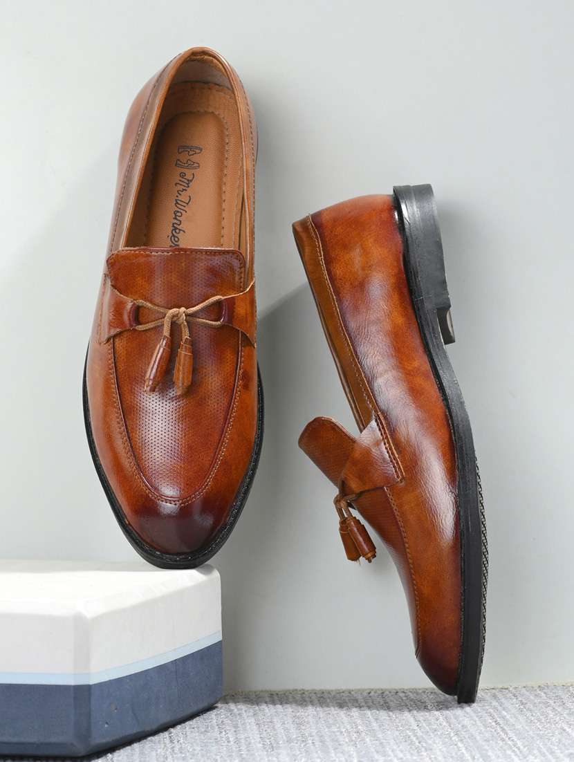 tan slip on party wear formal shoes 