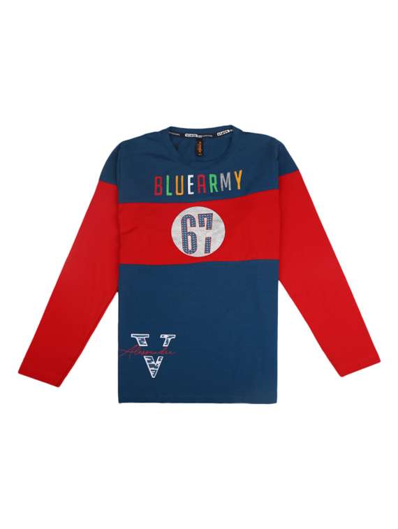 navy blue long sleeves printed t-shirt