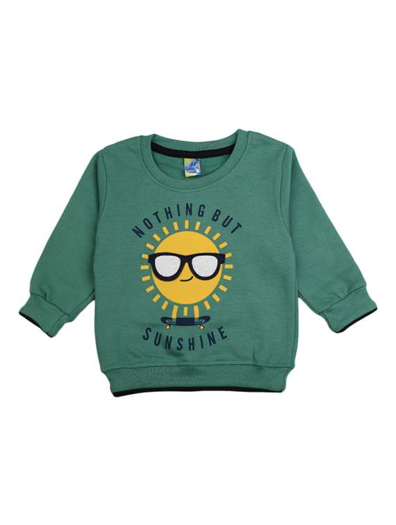 green long sleeves printed t-shirt