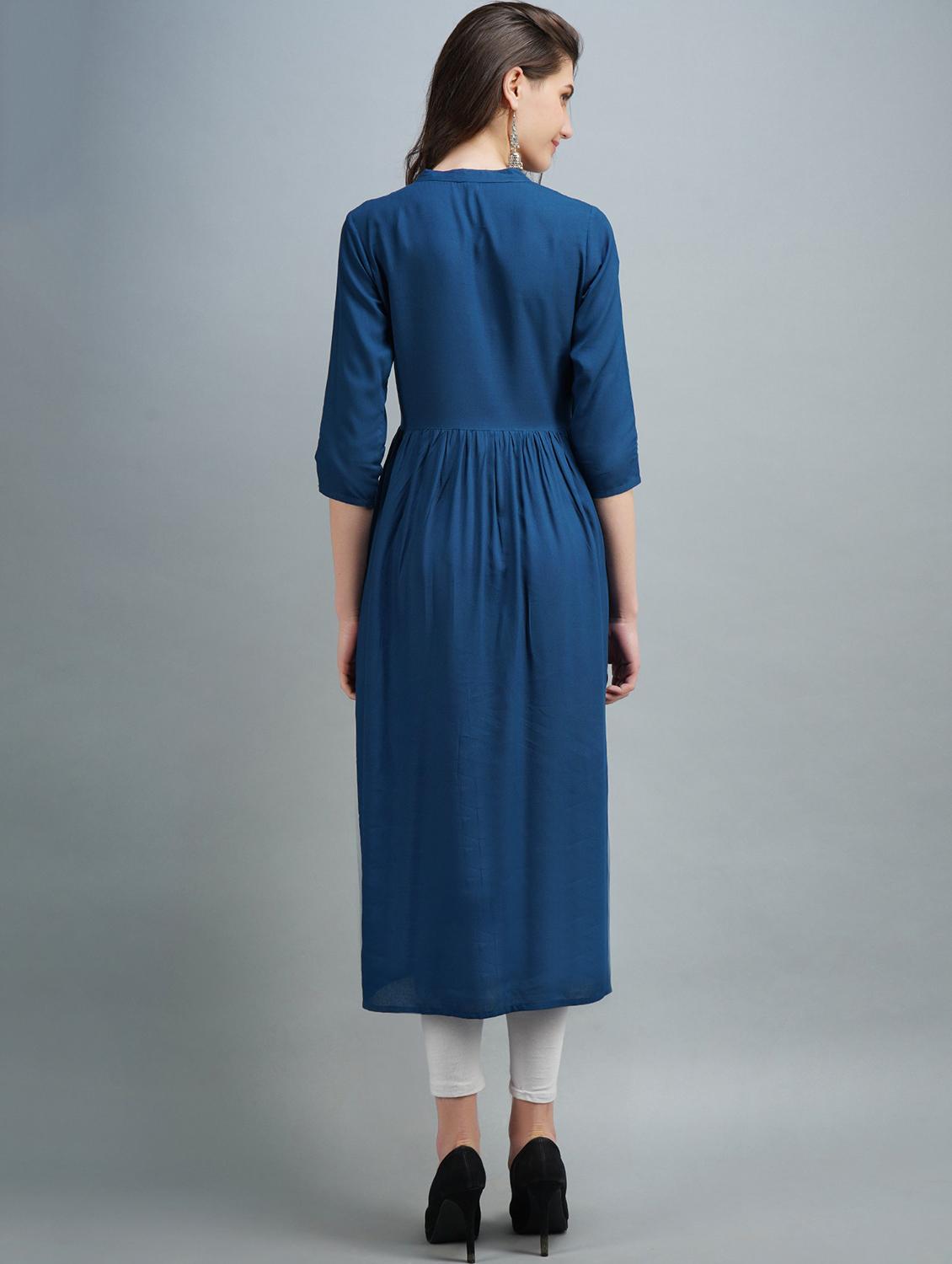 blue embroidered a-line kurta - 19182988 - Standard Image - 2