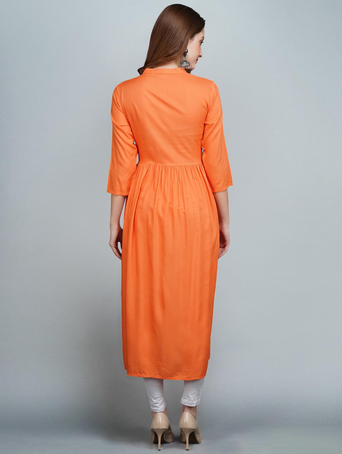 orange embroidered a-line kurta - 19182991 - Standard Image - 2