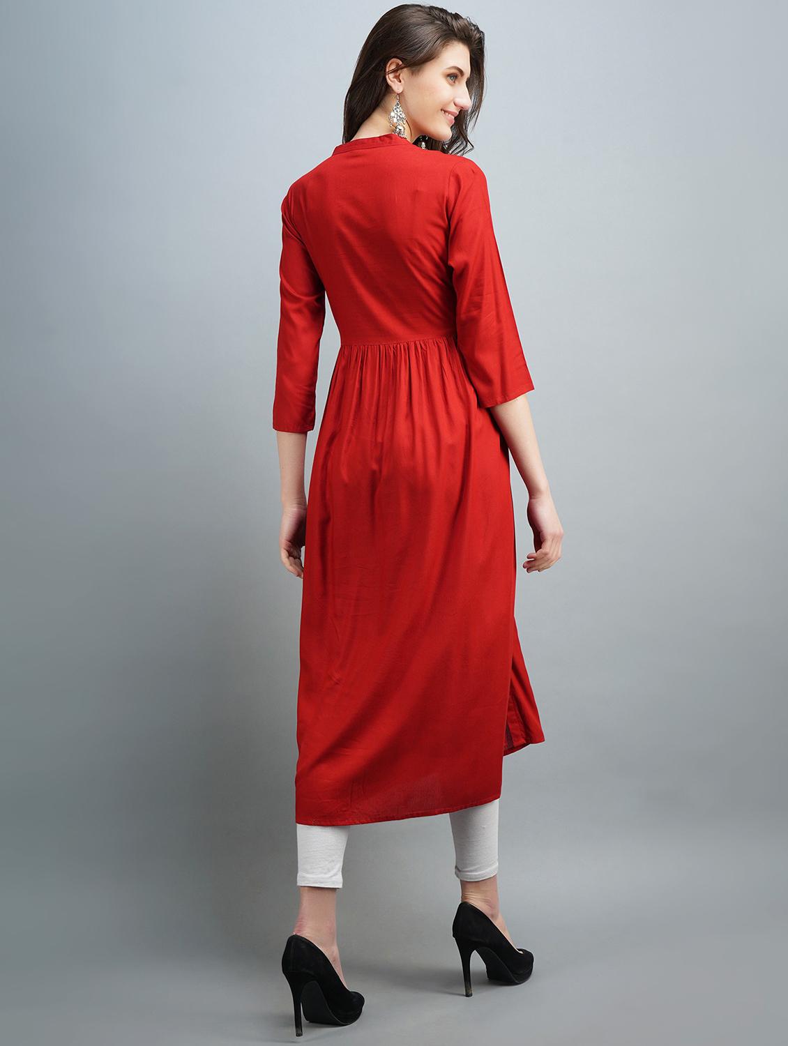 red embroidered a-line kurta - 19182992 - Standard Image - 2