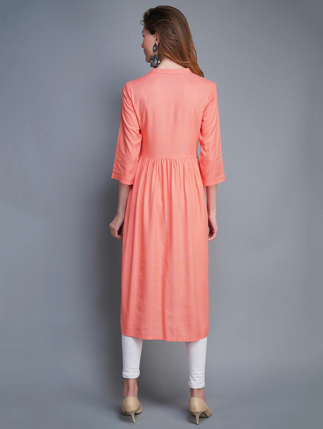 pink embroidered a-line kurta - 19182994 - Standard Image - 2