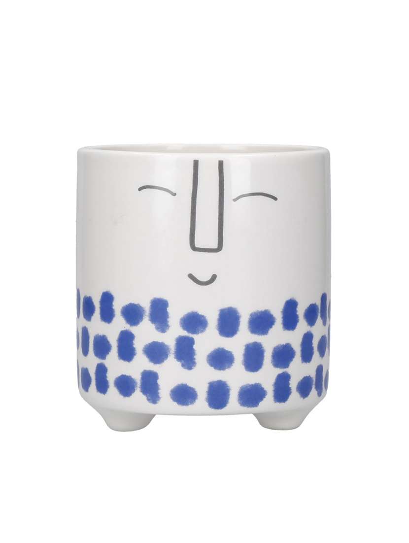 kitchencraft ceramic plant pot with blue happy face design