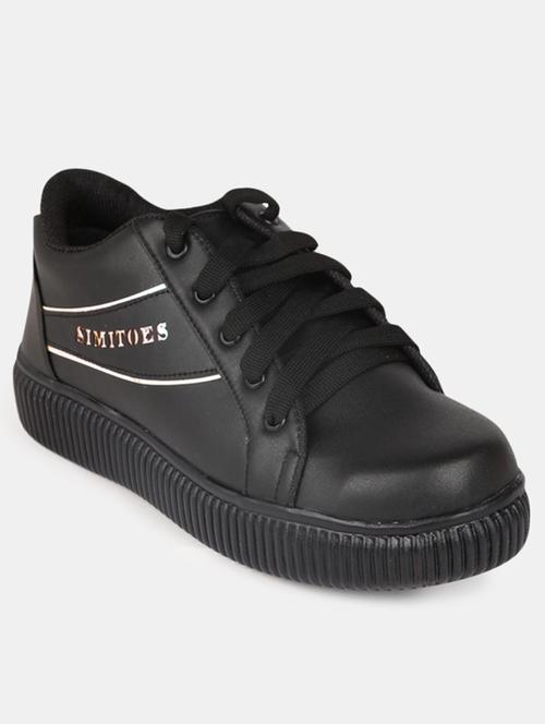 black pu laceup sports shoes - 19185124 -  Standard Image - 0