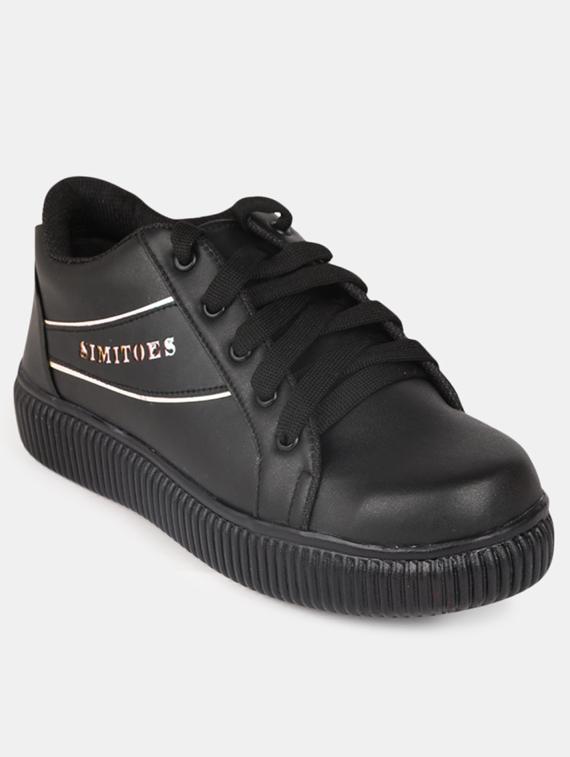 black pu laceup sports shoes - 19185124 -  Zoom Image - 0