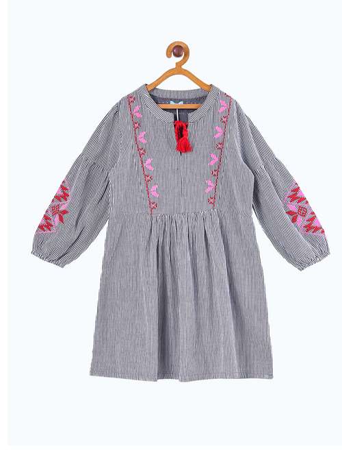 girls tie up neck bishop sleeve frock