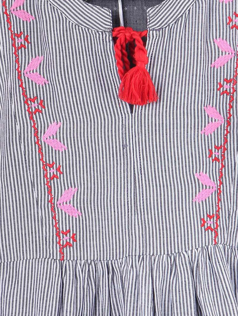 girls tie up neck bishop sleeve frock - 19185802 -  Standard Image - 2