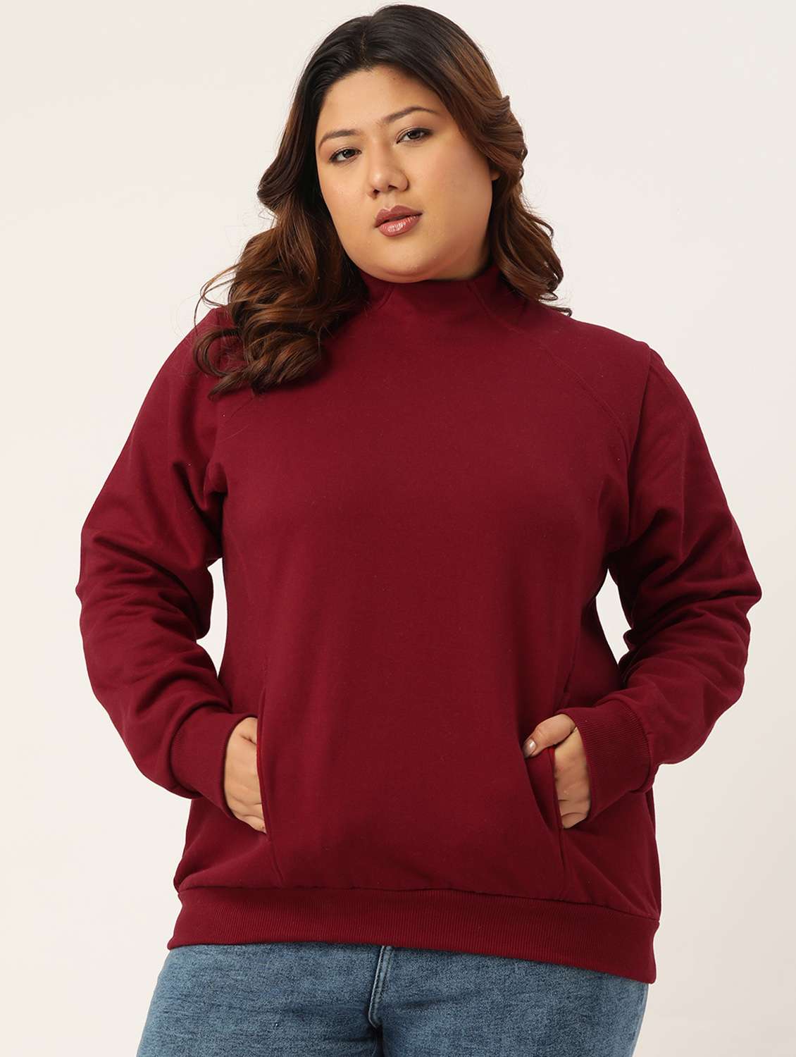 high neck solid plus sweatshirt
