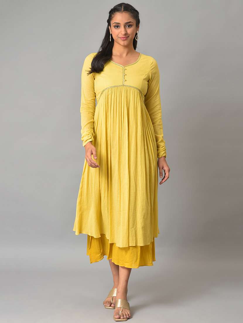 yellow solid kurta and palazzo set